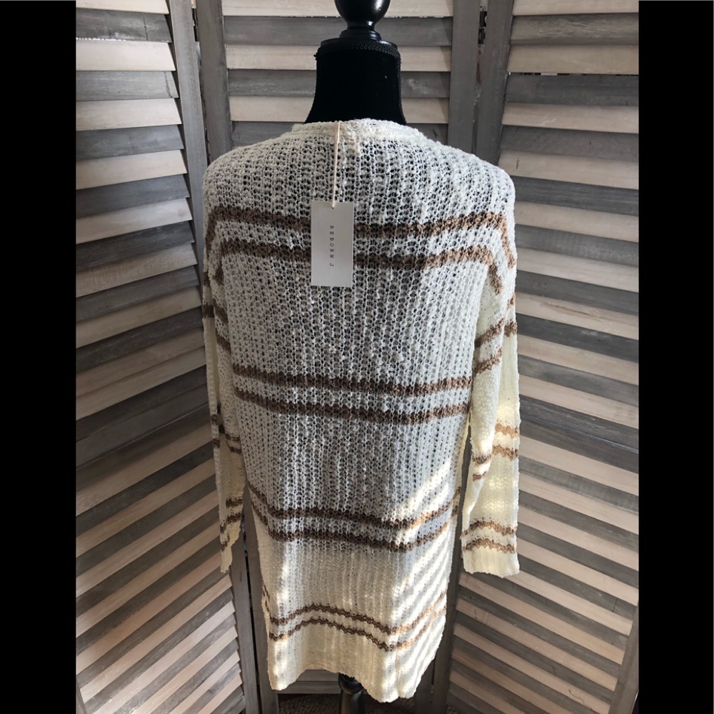 *SOLD OUT* Ivory & Mocha Stripe Knit Cardigan - Picture 2 of 4
